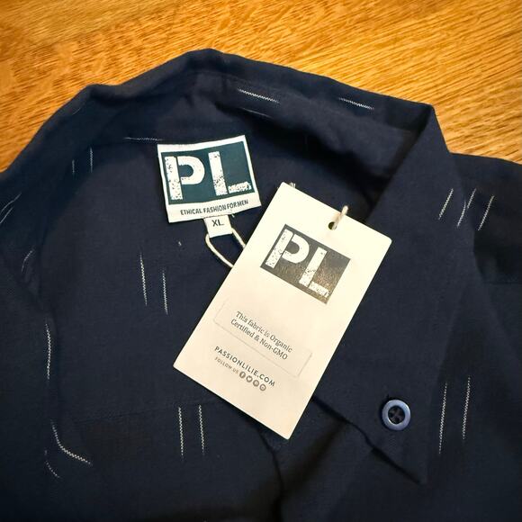 PL Ethical Fashion for Men XL Organic Blue White Long Sleeve Button down Shirt - Picture 6 of 8